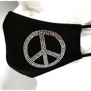 Rhinestone Mask, Fashion Mask, Fabric Mask Peace